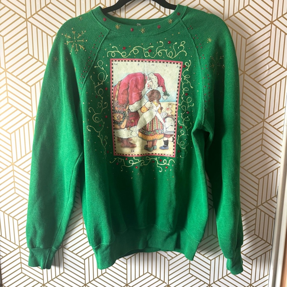 Vintage handmade Christmas Crewneck puff paint sweater sweatshirt M/L